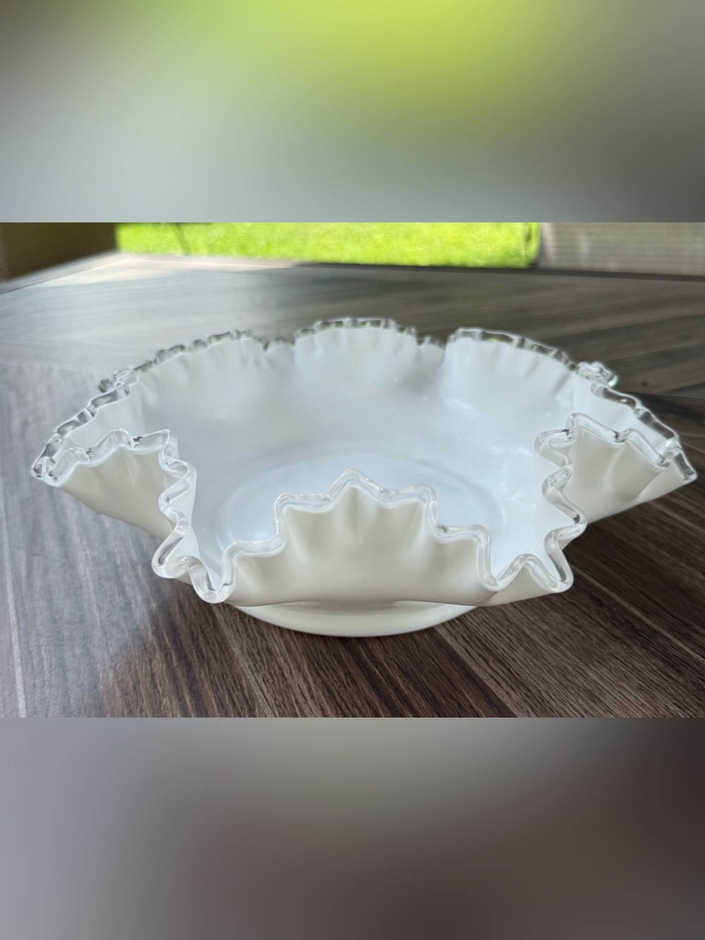 Vintage Fenton Silver Crest Large Glass Ruffled Edge Centerpiece Bowl pre1970